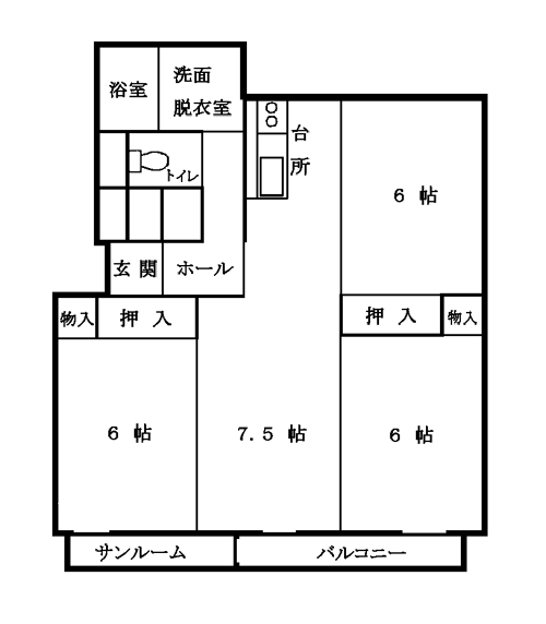栄町公営住宅5号棟間取り図1(3LDK)