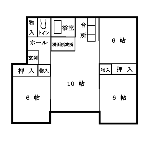 大空団地：部屋番号106～109間取り図(3LDK)