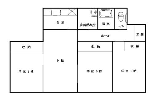 こぶしが丘団地1・2号棟:間取り図(3LDK)