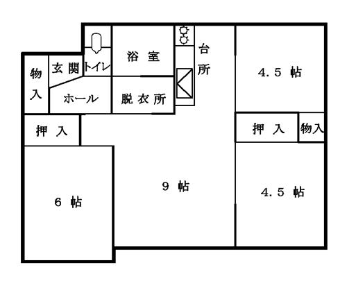 野塚団地:部屋番号41~44間取り図(3LDK)