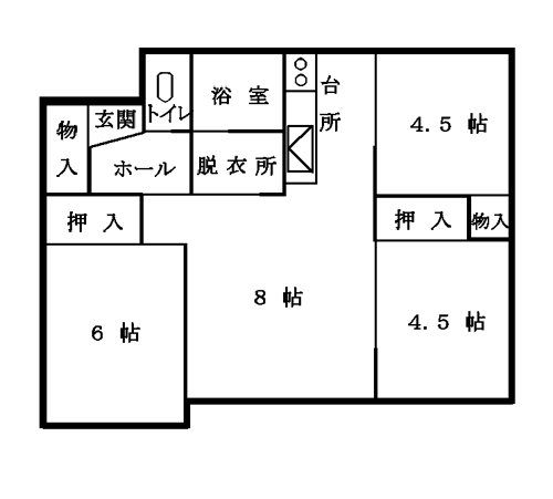 豊似団地:部屋番号42~45間取り図(3LDK)